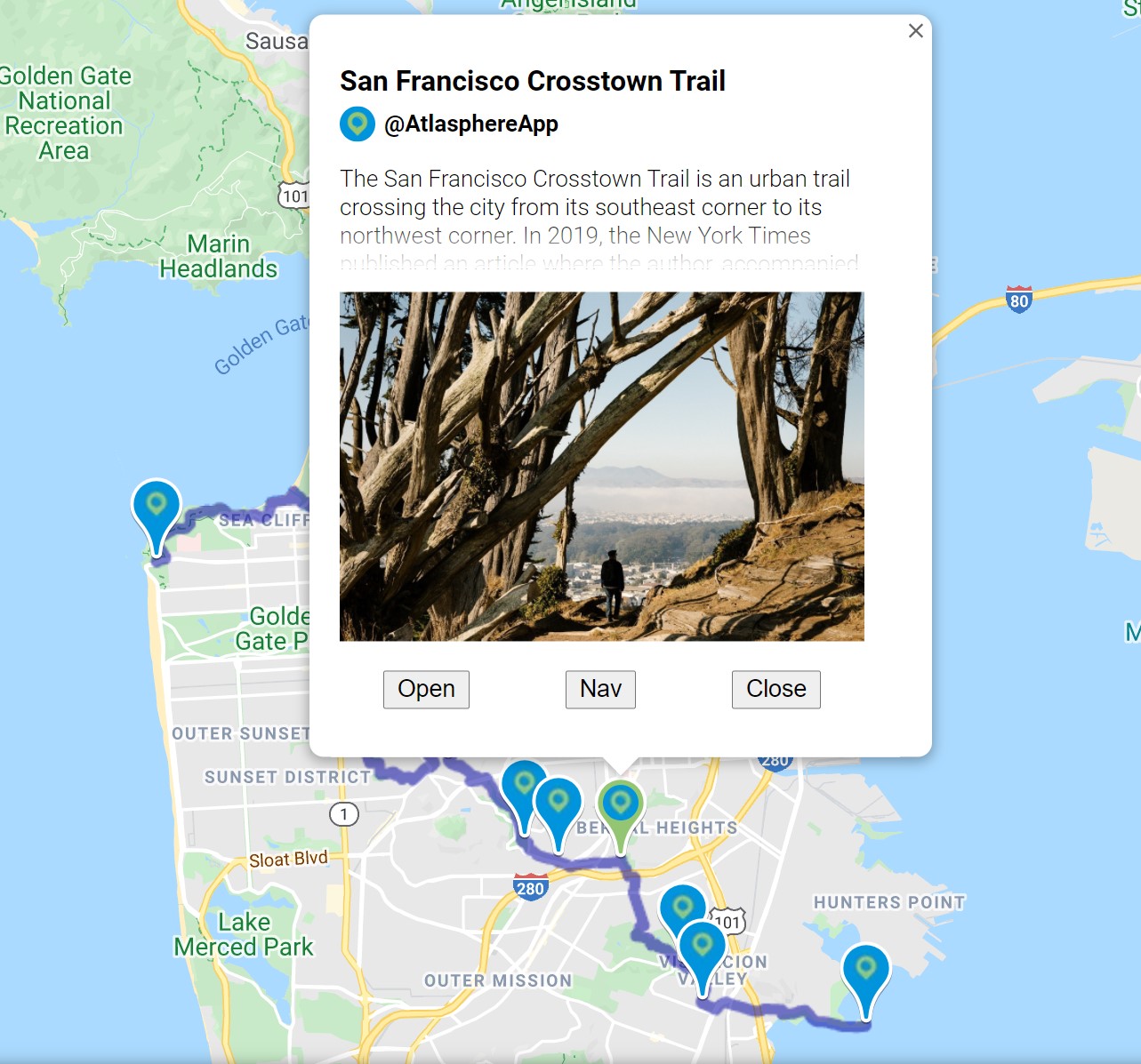 Crosstown Trail map markers